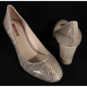 Vintage Prada Snakeskin Block Heel Pumps US 8.5 EU 38.5 Womens Leather $1200